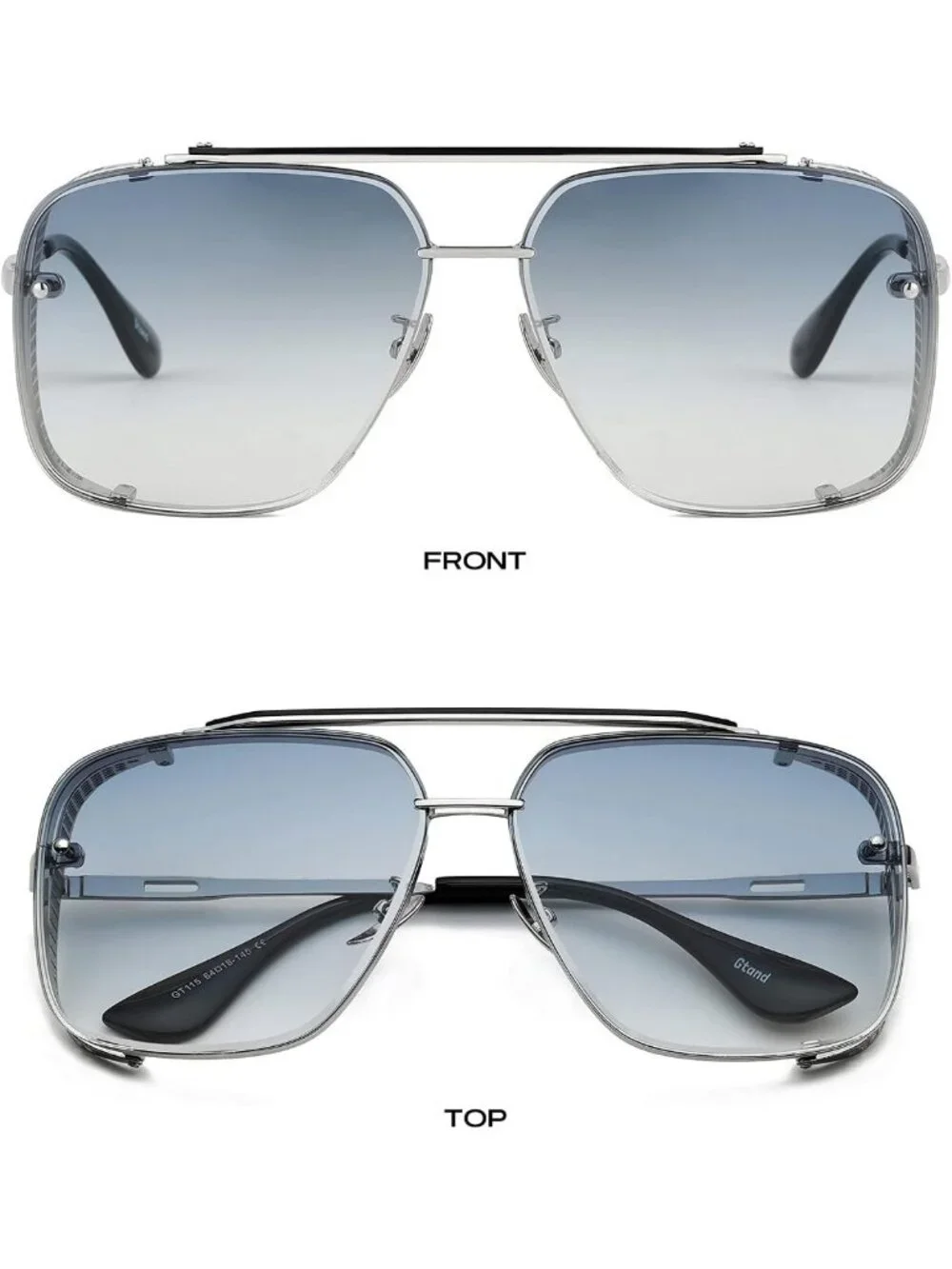 Oversized Square Aviator Gradient Sunglasses for Men | Vintage Metal Steampunk